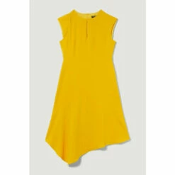 New ✨ KarenMillen Petite Soft Tailored Key Hole Cap Sleeve High Low 👗 Dress For Female ✔️ -Karen Millen Sales unnamed file 2498