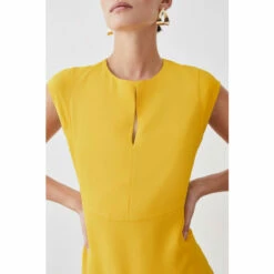 New ✨ KarenMillen Petite Soft Tailored Key Hole Cap Sleeve High Low 👗 Dress For Female ✔️ -Karen Millen Sales unnamed file 2499