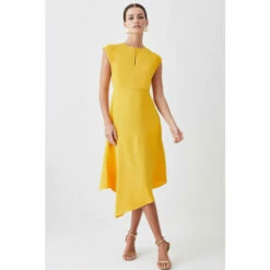 New ✨ KarenMillen Petite Soft Tailored Key Hole Cap Sleeve High Low 👗 Dress For Female ✔️ -Karen Millen Sales unnamed file 2500