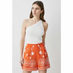 Outlet 😍 KarenMillen Floral & Geo Embroidered Woven Short For Female 👍