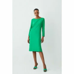 Best Sale 🎁 KarenMillen Compact Stretch Viscose Sleeved Clean Midi 👗 Dress For Female ✔️