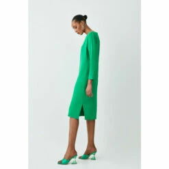 Best Sale 🎁 KarenMillen Compact Stretch Viscose Sleeved Clean Midi 👗 Dress For Female ✔️ -Karen Millen Sales unnamed file 2530