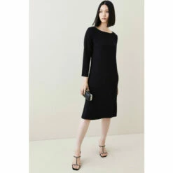 Best Sale 🎁 KarenMillen Compact Stretch Viscose Sleeved Clean Midi 👗 Dress For Female ✔️ -Karen Millen Sales unnamed file 2533