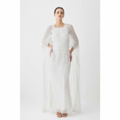 Buy 😉 KarenMillen Petite Premium Embellished Caped Maxi 👗 Dress For Female 🤩