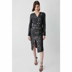 Buy ⌛ KarenMillen Leather Military Belted Pencil 👗 Dress For Female 😉