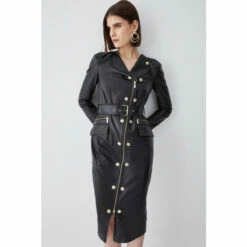 Buy ⌛ KarenMillen Leather Military Belted Pencil 👗 Dress For Female 😉 -Karen Millen Sales unnamed file 2580