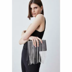 Budget 🌟 KarenMillen Satin Diamante Dangle Detail Clutch Bag For Female ❤️