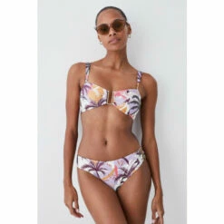 Budget ๐ KarenMillen Palm Print Gold Trim Detachable Strap ๐ Bikini Top For Female ๐ฅ