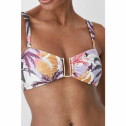 Budget 😉 KarenMillen Palm Print Gold Trim Detachable Strap 👙 Bikini Top For Female 🔥 -Karen Millen Sales unnamed file 2644