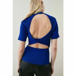 Buy ⌛ KarenMillen Twist Back Reverse Knit Top For Female 😀