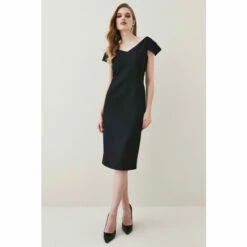 Discount 🥰 KarenMillen Structured Crepe Cross Detail Midi 👗 Dress For Female 🧨 -Karen Millen Sales unnamed file 2665