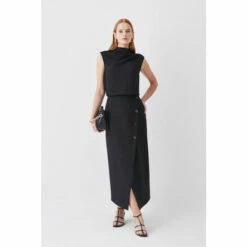 Discount ๐ KarenMillen Compact Stretch Low Waist Wrap Midaxi ๐ Skirt For Female ๐ฅ