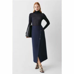 Discount 😍 KarenMillen Compact Stretch Low Waist Wrap Midaxi 👗 Skirt For Female 🔥 -Karen Millen Sales unnamed file 2675