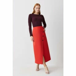 Discount 😍 KarenMillen Compact Stretch Low Waist Wrap Midaxi 👗 Skirt For Female 🔥 -Karen Millen Sales unnamed file 2676