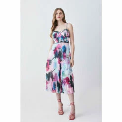 Hot Sale 👍 KarenMillen Floral Pleat Corset Detail Woven Strappy Midi 👗 Dress For Female ✨ -Karen Millen Sales unnamed file 2681