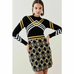 Outlet 🥰 KarenMillen Argyle Check Knitted Roll Neck Mini 👗 Dress For Female 🔔 -Karen Millen Sales unnamed file 2686