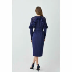 Promo ❤️ KarenMillen Satin And Lace Ruffle Woven Midi 👗 Dress For Female 🧨 -Karen Millen Sales unnamed file 2690