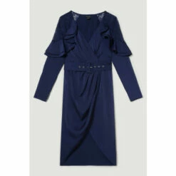 Promo ❤️ KarenMillen Satin And Lace Ruffle Woven Midi 👗 Dress For Female 🧨 -Karen Millen Sales unnamed file 2691
