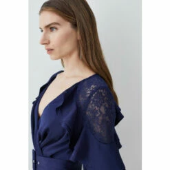 Promo ❤️ KarenMillen Satin And Lace Ruffle Woven Midi 👗 Dress For Female 🧨 -Karen Millen Sales unnamed file 2692