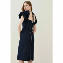 Top 10 🧨 KarenMillen Tailored Denim Puff Sleeve Pencil Midi 👗 Dress For Female 🎁 -Karen Millen Sales unnamed file 2704