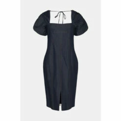 Top 10 🧨 KarenMillen Tailored Denim Puff Sleeve Pencil Midi 👗 Dress For Female 🎁 -Karen Millen Sales unnamed file 2705