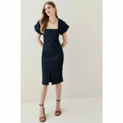Top 10 🧨 KarenMillen Tailored Denim Puff Sleeve Pencil Midi 👗 Dress For Female 🎁 -Karen Millen Sales unnamed file 2706