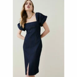 Top 10 🧨 KarenMillen Tailored Denim Puff Sleeve Pencil Midi 👗 Dress For Female 🎁 -Karen Millen Sales unnamed file 2707