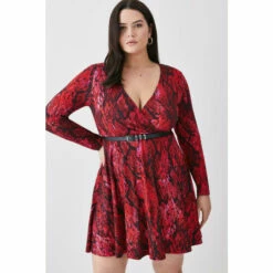 Buy 😉 KarenMillen Plus Size Snake Belted Viscose Blend Jersey Skater 👗 Dress For Female 👍 -Karen Millen Sales unnamed file 271