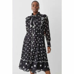 Best reviews of ⌛ KarenMillen Plus Size Mono Mixed Dot Piped Ruffle Georgette Midi 👗 Dress For Female 😉 -Karen Millen Sales unnamed file 2712