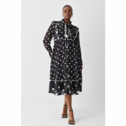 Best reviews of ⌛ KarenMillen Plus Size Mono Mixed Dot Piped Ruffle Georgette Midi 👗 Dress For Female 😉 -Karen Millen Sales unnamed file 2713