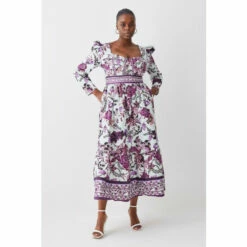 Hot Sale 🛒 KarenMillen Plus Lydia Millen Border Cotton Sateen Woven Midi 👗 Dress For Female 🤩 -Karen Millen Sales unnamed file 2736