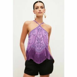 Hot Sale 🤩 KarenMillen Petite Fringe Woven Top For Female 🧨 -Karen Millen Sales unnamed file 2747