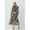Outlet 😀 KarenMillen Floral Woven Lace Up Midi 👗 Dress For Female 👏