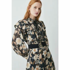 Outlet 😀 KarenMillen Floral Woven Lace Up Midi 👗 Dress For Female 👏 -Karen Millen Sales unnamed file 2767