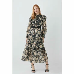Outlet 😀 KarenMillen Floral Woven Lace Up Midi 👗 Dress For Female 👏 -Karen Millen Sales unnamed file 2768