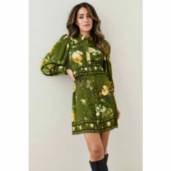 Flash Sale โค๏ธ KarenMillen Lydia Millen Floral Belted Woven Mini ๐ Shirt ๐ Dress For Female ๐ฏ