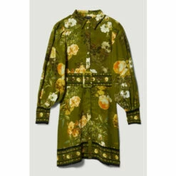Flash Sale ❤️ KarenMillen Lydia Millen Floral Belted Woven Mini 👚 Shirt 👗 Dress For Female 💯 -Karen Millen Sales unnamed file 2773