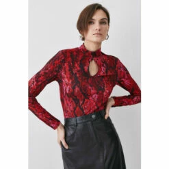 Discount 👏 KarenMillen Snake Print Key Hole Viscose Blend Jersey Top For Female ✨