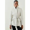 Best Sale 🤩 KarenMillen Leather Investment Notch Neck Short 🧥 Coat For Female 🎉