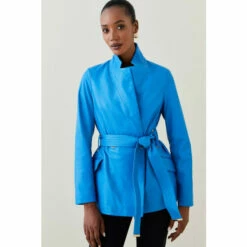 Best Sale 🤩 KarenMillen Leather Investment Notch Neck Short 🧥 Coat For Female 🎉 -Karen Millen Sales unnamed file 2818