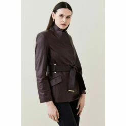 Best Sale 🤩 KarenMillen Leather Investment Notch Neck Short 🧥 Coat For Female 🎉 -Karen Millen Sales unnamed file 2820