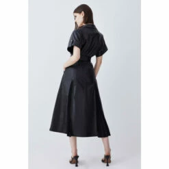 Hot Sale 😍 KarenMillen Leather Belted Button Detail 👕 Shirt Midi 👗 Dress For Female 🎁 -Karen Millen Sales unnamed file 2823