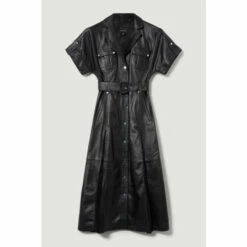 Hot Sale 😍 KarenMillen Leather Belted Button Detail 👕 Shirt Midi 👗 Dress For Female 🎁 -Karen Millen Sales unnamed file 2824