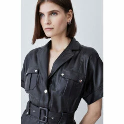 Hot Sale 😍 KarenMillen Leather Belted Button Detail 👕 Shirt Midi 👗 Dress For Female 🎁 -Karen Millen Sales unnamed file 2825