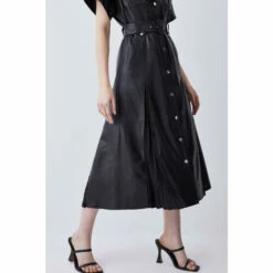 Hot Sale 😍 KarenMillen Leather Belted Button Detail 👕 Shirt Midi 👗 Dress For Female 🎁 -Karen Millen Sales unnamed file 2826