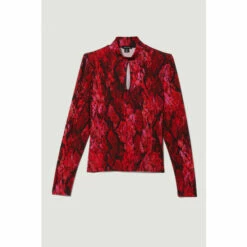 Discount 👏 KarenMillen Snake Print Key Hole Viscose Blend Jersey Top For Female ✨ -Karen Millen Sales unnamed file 284