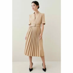 Best Sale 🎁 KarenMillen Petite Structured Crepe Forever Pleat Midi 👗 Dress For Female 🎉 -Karen Millen Sales unnamed file 2868