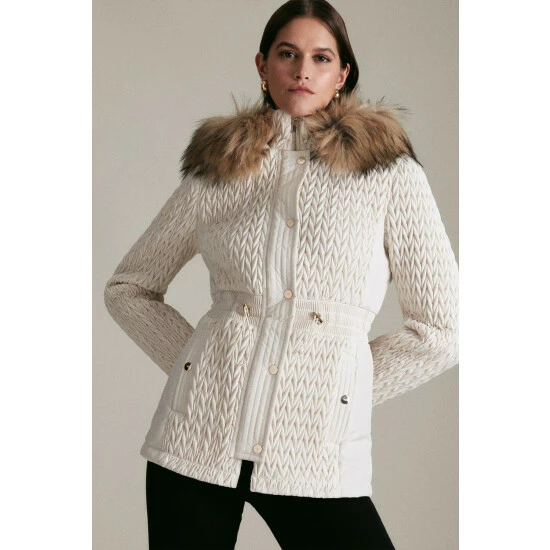 Coupon 😀 KarenMillen Signature Quilt Short Faux Fur Trim 🧥 Coat For Female 🎁 7 Coupon 😀 KarenMillen Signature Quilt Short Faux Fur Trim 🧥 Coat For Female 🎁 - Image 7
