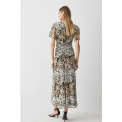 Best Pirce 🛒 KarenMillen Snake Print Mesh Knot Detail Midaxi 👗 Dress For Female 😀 -Karen Millen Sales unnamed file 291
