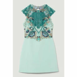 New 💯 KarenMillen Metallic Guipure Lace Mirrored Mini 👗 Dress For Female 🔥 -Karen Millen Sales unnamed file 2915